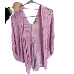 NY Collection XS Pink Knit Open Front Poncho Topper‎ Cover Up Lightweight